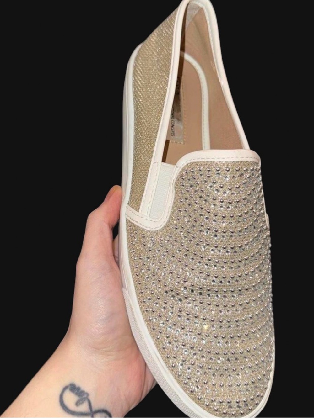 INC International Concepts Slip-On Crystal Embellished Women's Shoe in Champagne